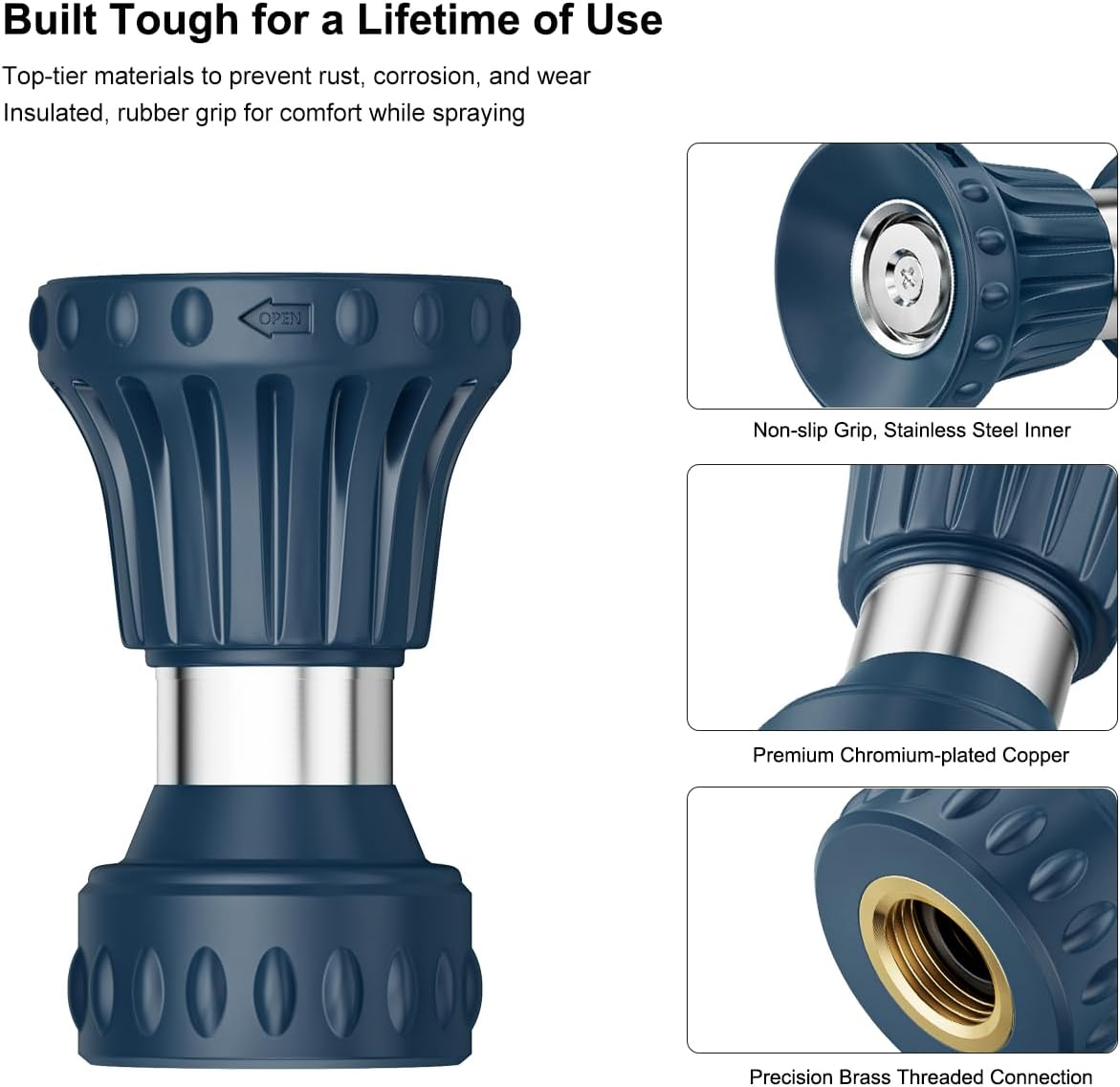 FANHAO High Power Adjustable Fireman Style Garden Hose Nozzle - Blue
