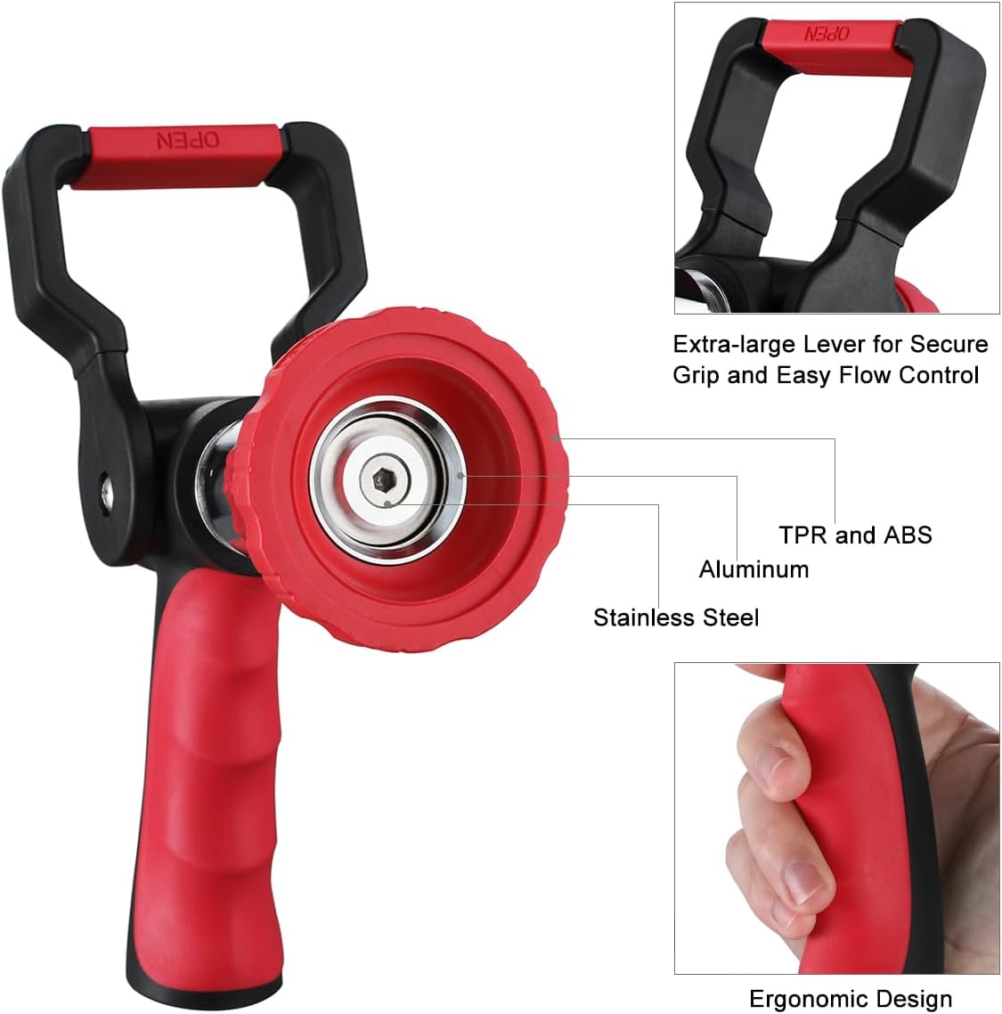 FANHAO High Pressure Fireman's Spray Nozzle with Lever Handle and Slip Ergonomic Grip
