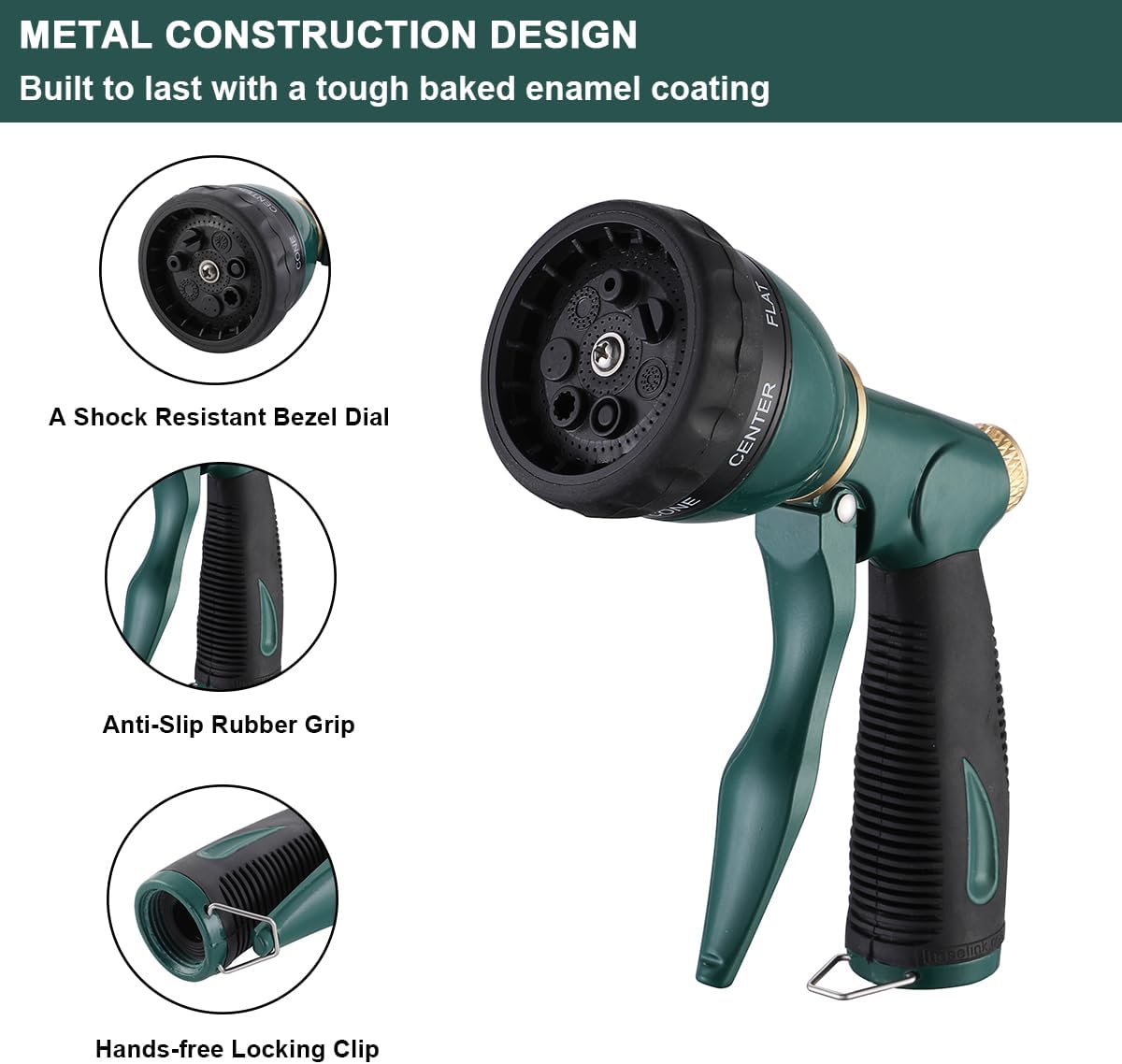 FANHAO Garden Hose Nozzle Sprayer Heavy Duty with 7 Patterns for Watering Garden
