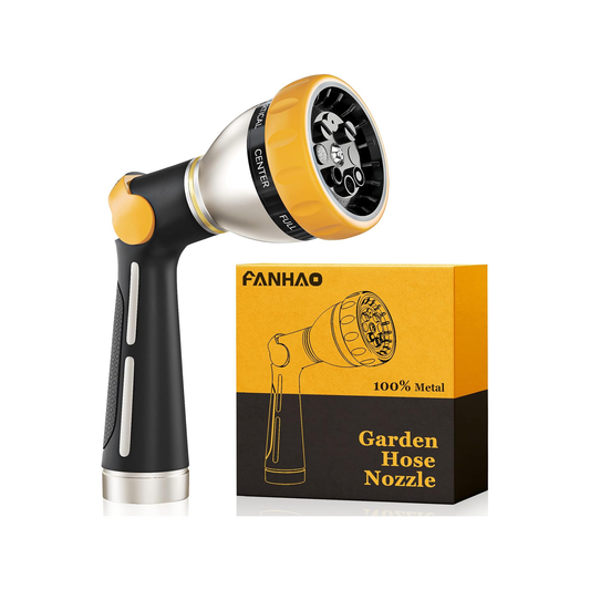 FANHAO Thumb Control Heavy-Duty 8-Pattern Metal Hose Nozzle - Black & Yellow