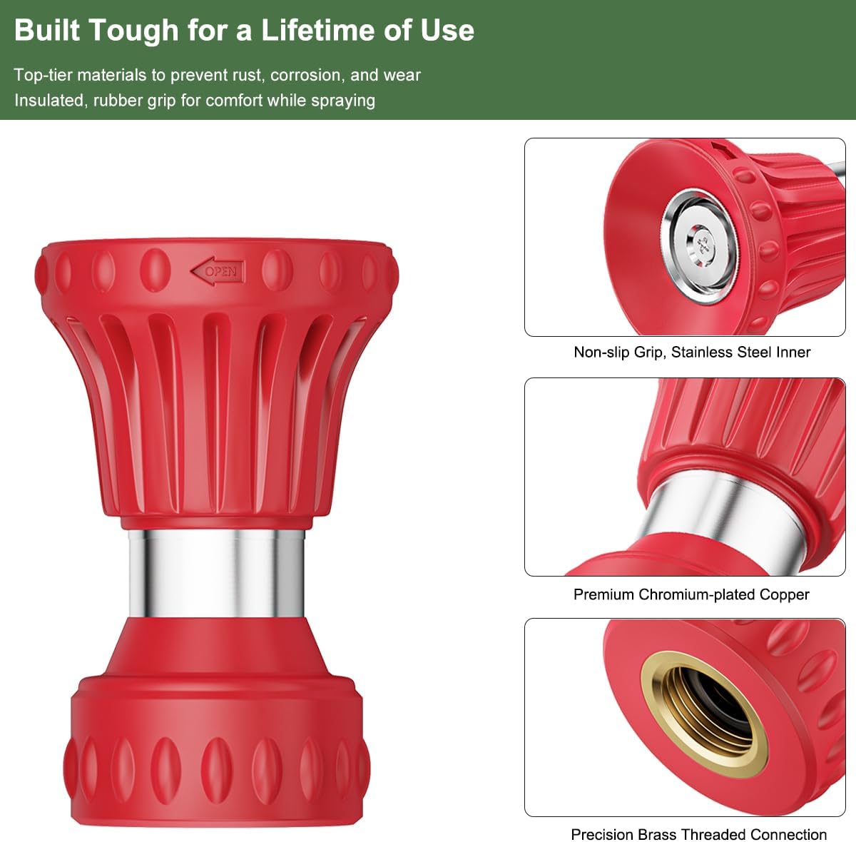 FANHAO High Power Adjustable Fireman Style Garden Hose Nozzle - Red
