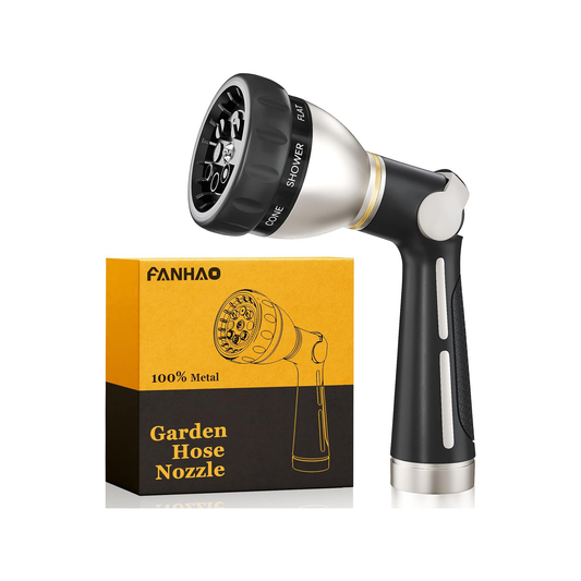 FANHAO Thumb Control Heavy-Duty 8-Pattern Metal Hose Nozzle - Black