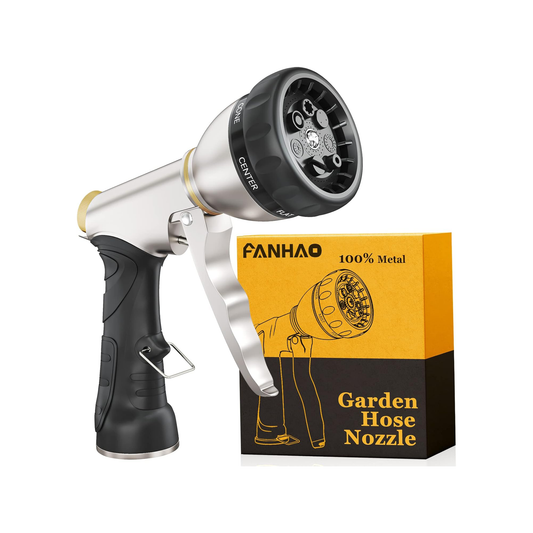 FANHAO Heavy-Duty Metal Hose Nozzle - 7 Spray Patterns, Ergonomic Grip