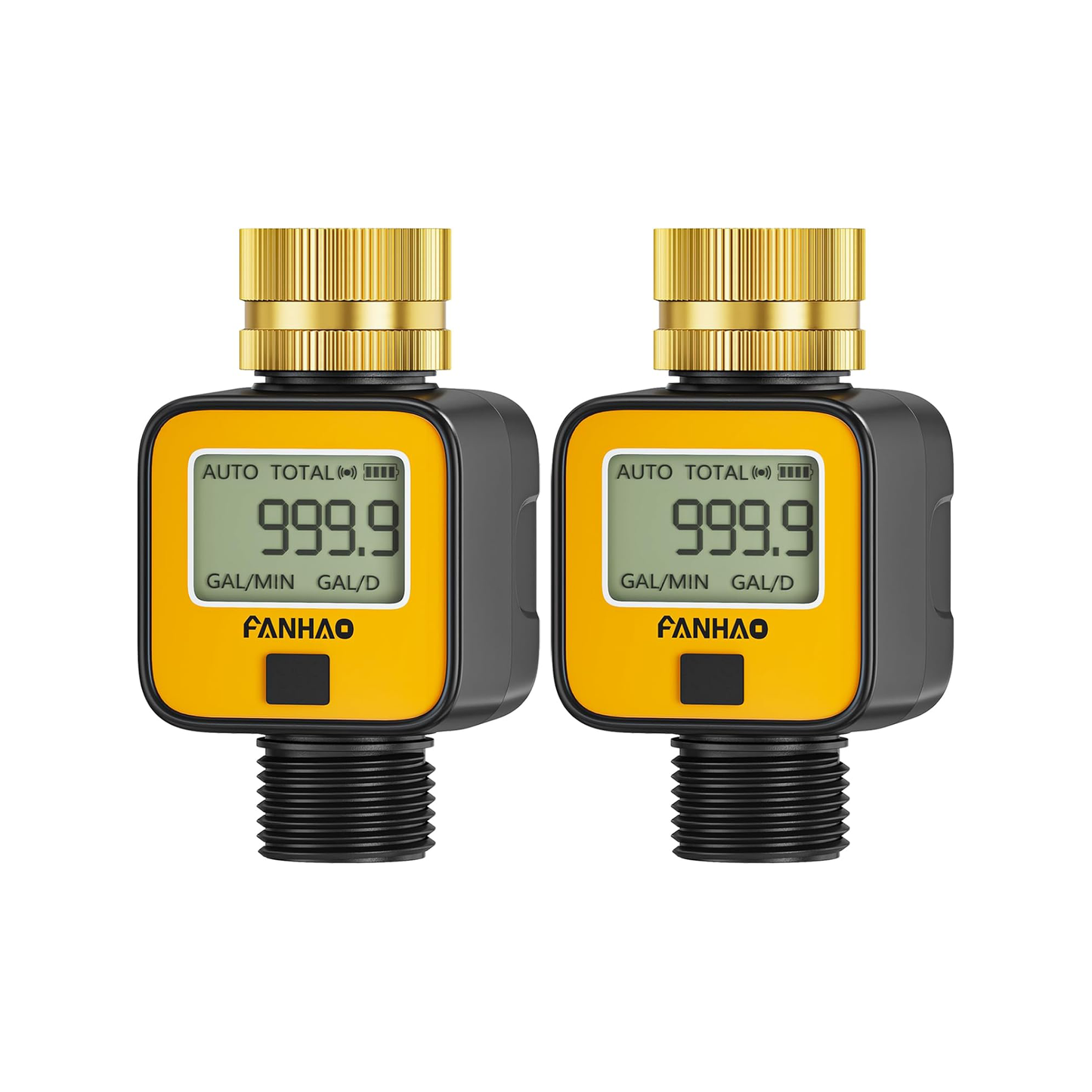 FANHAO 2 Pack Water Flow Meter with Brass Inlet Metal Thread | IPX6 Waterproof, Digital LCD Display