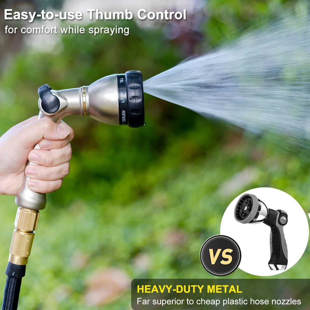 FANHAO Professional Heavy Duty Garden Hose Nozzle – 8 Patterns, Thumb Control