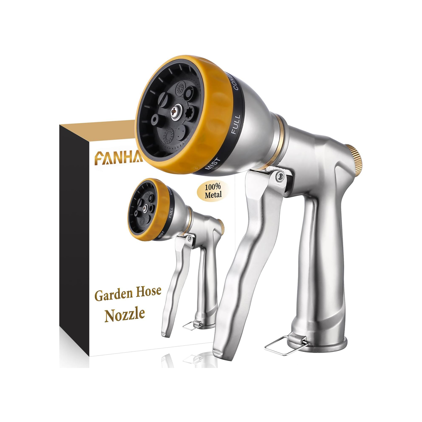 FANHAO Heavy-Duty Metal Hose Nozzle - 7 Spray Modes, High Pressure