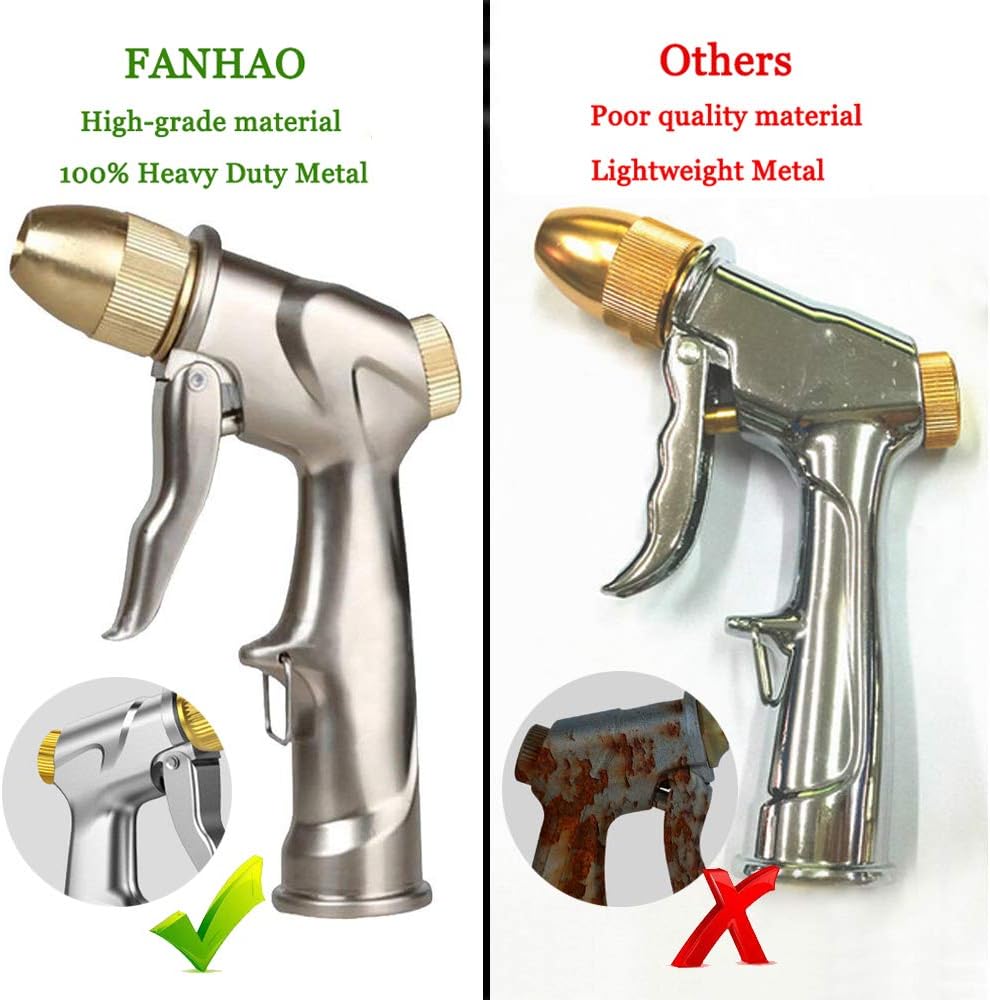FANHAO Upgraded Heavy Duty Metal 4-Pattern Hose Nozzle Sprayer