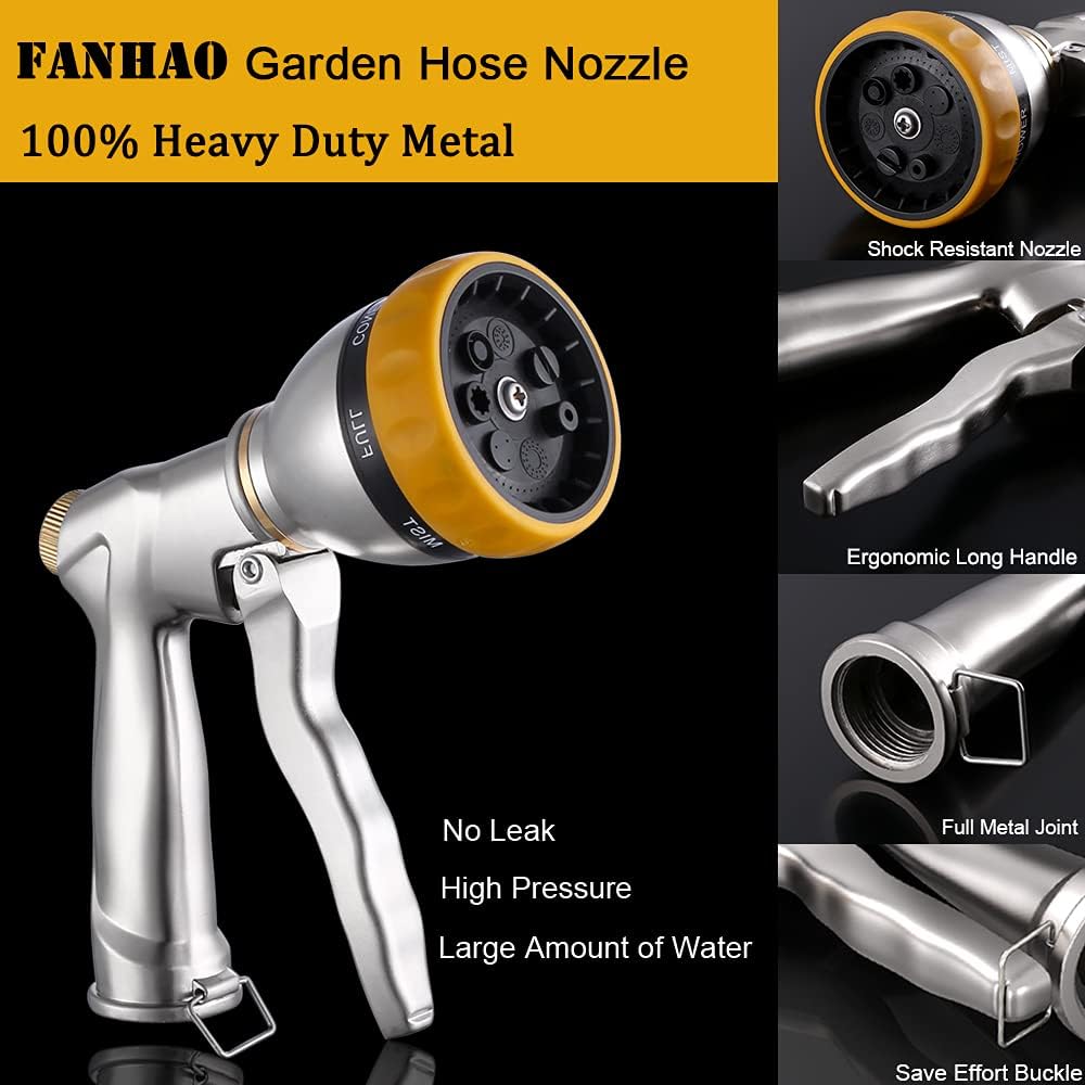 FANHAO Garden Hose Nozzle Sprayer 100% Heavy Duty Metal Water Hose Sprayer