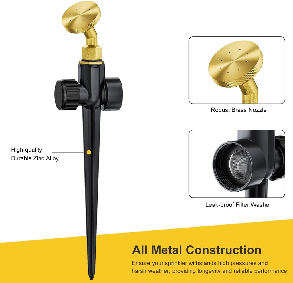 FANHAO 2 Pack Metal Lawn Sprinklers – Adjustable Brass Nozzle, Spike Base