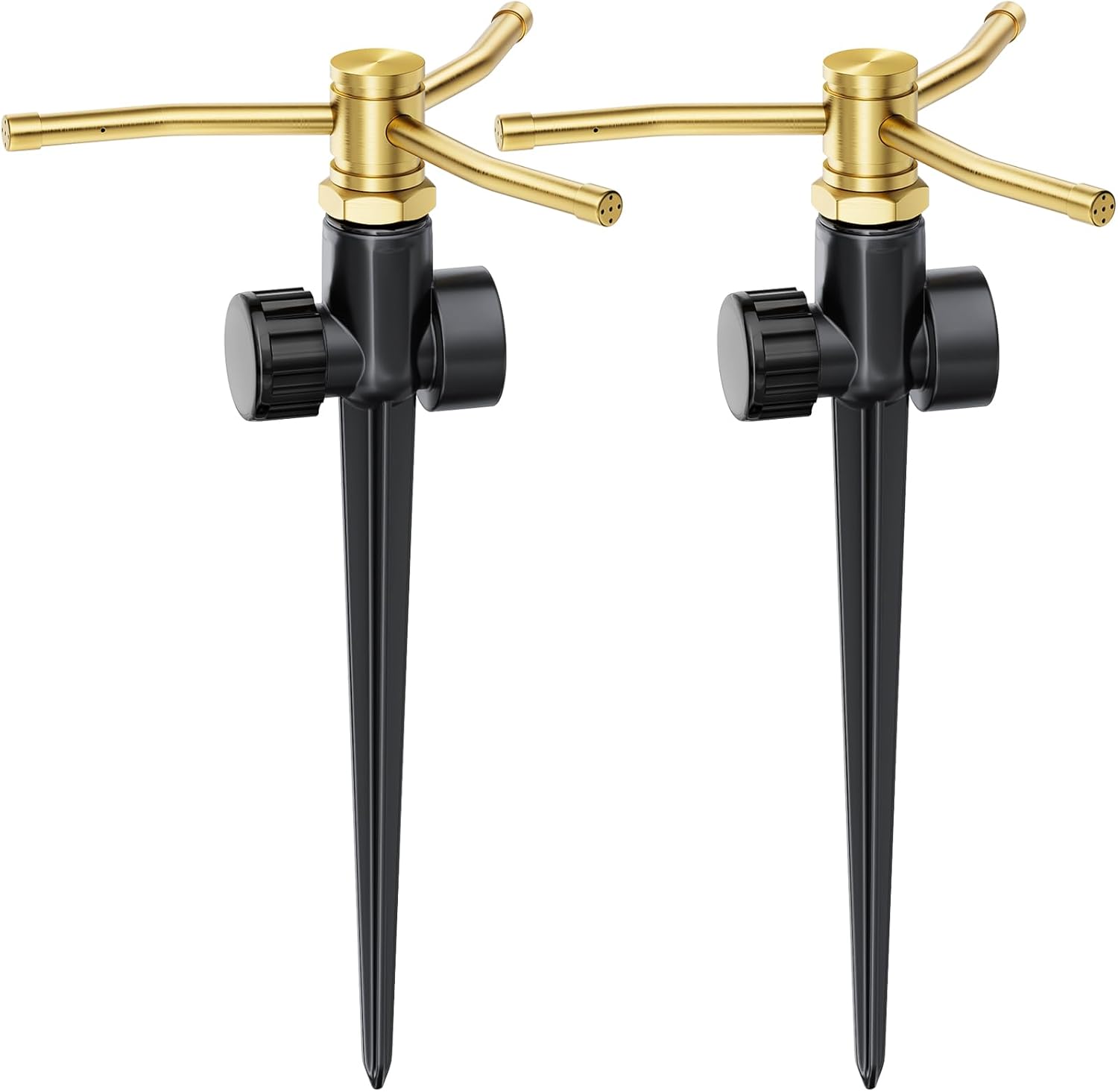 FANHAO 2 Pack 3-Arm Metal Lawn Sprinklers – 360° Auto Rotary