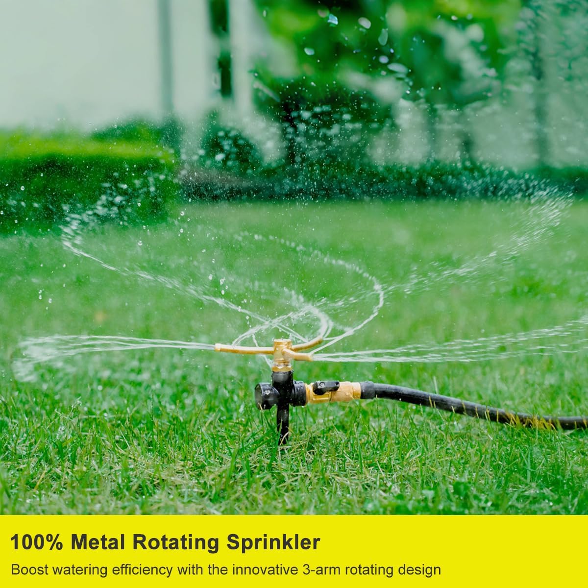 FANHAO 2 Pack 3-Arm Metal Lawn Sprinklers – 360° Auto Rotary