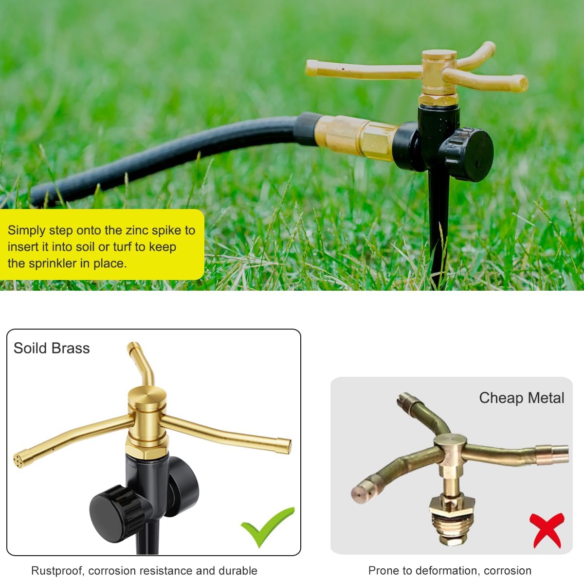 FANHAO 2 Pack 3-Arm Metal Lawn Sprinklers – 360° Auto Rotary