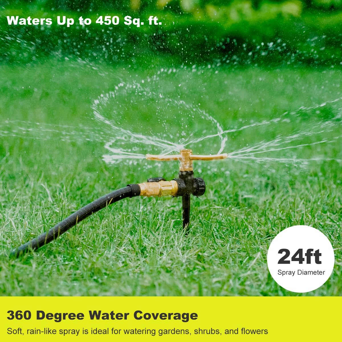 FANHAO 2 Pack 3-Arm Metal Lawn Sprinklers – 360° Auto Rotary