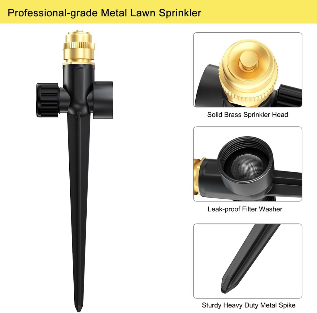 FANHAO 2 Pack Metal Lawn Sprinkler for Yard, Automatic Garden Water Sprinkler on Spike Base-Black
