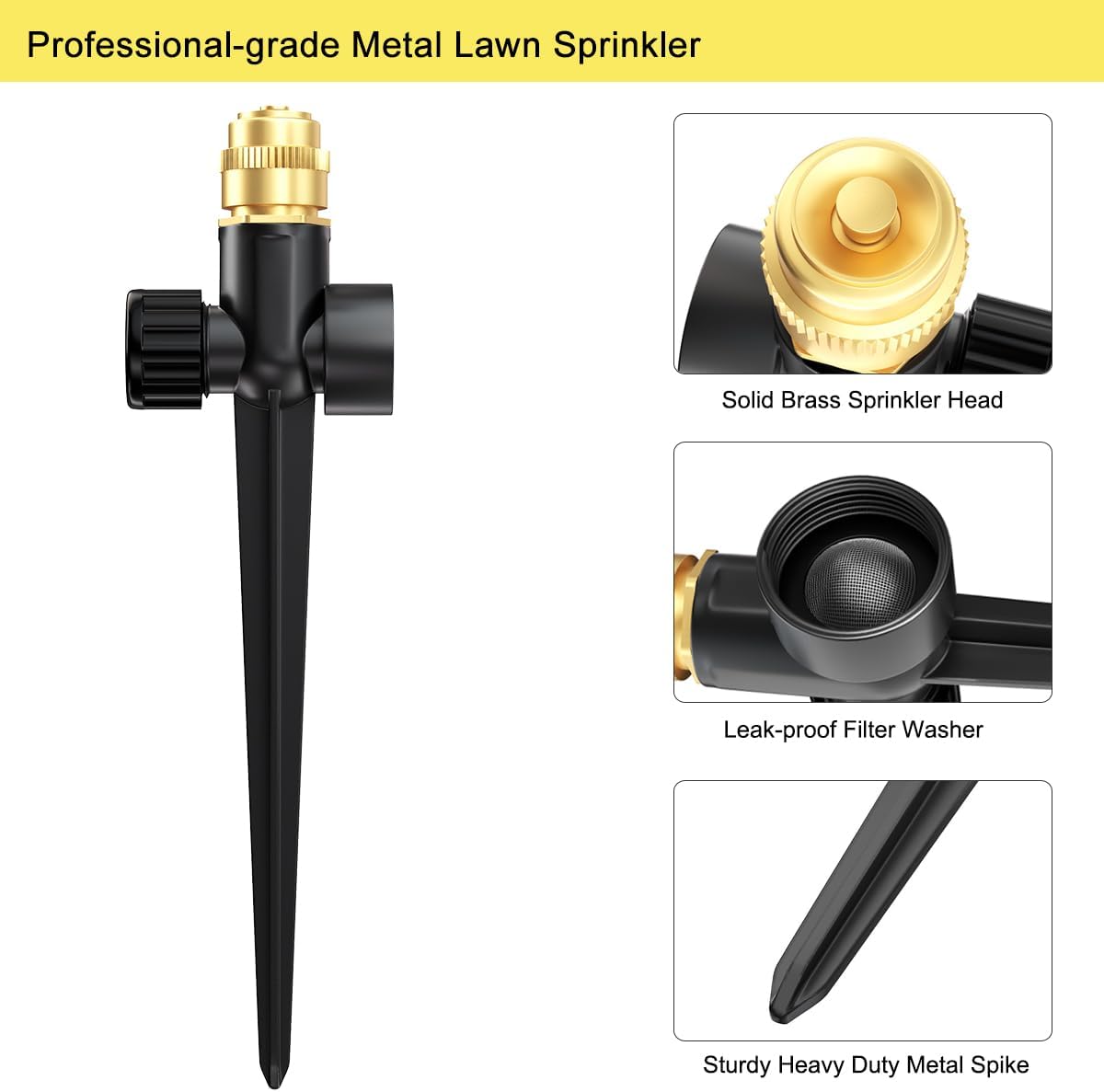 FANHAO 2 Pack Metal Lawn Sprinkler for Yard, Automatic Garden Water Sprinkler on Spike Base-Black