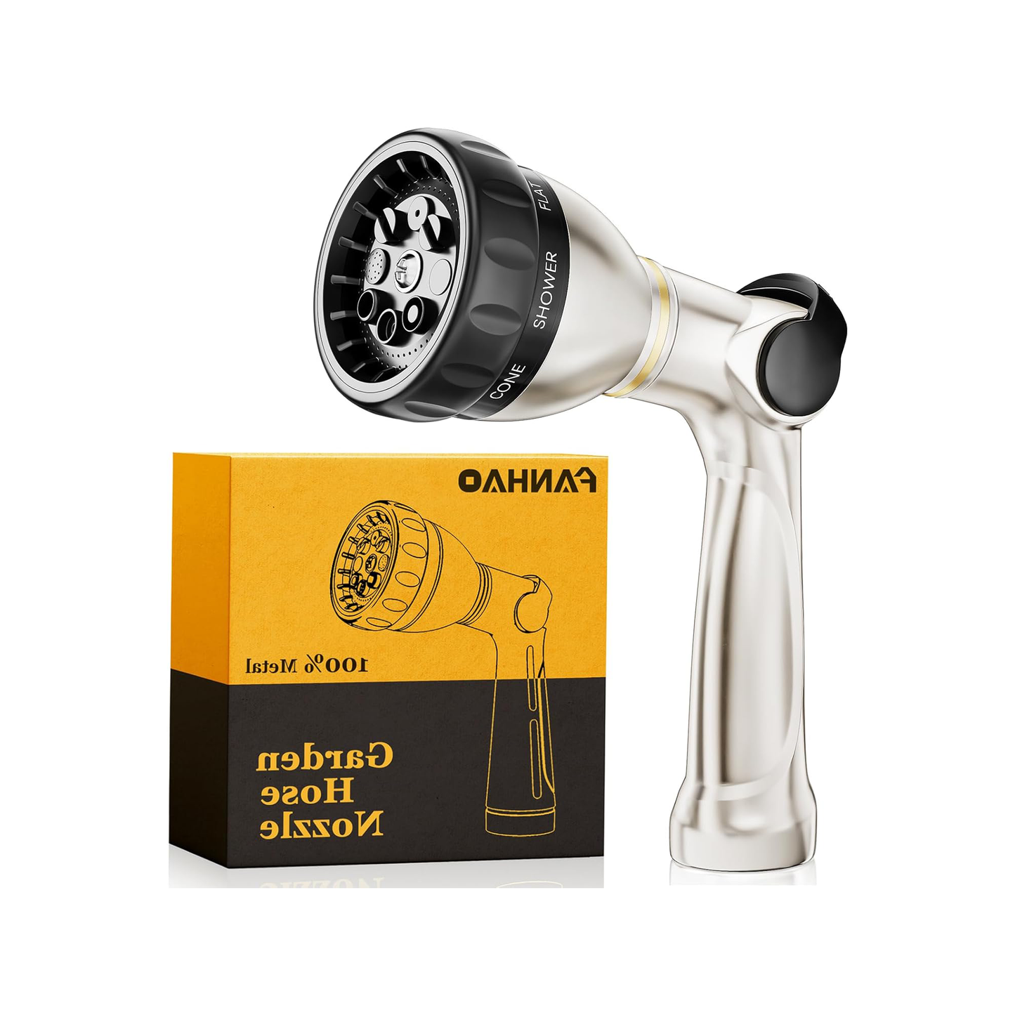 FANHAO Professional Heavy Duty Garden Hose Nozzle – 8 Patterns, Thumb Control