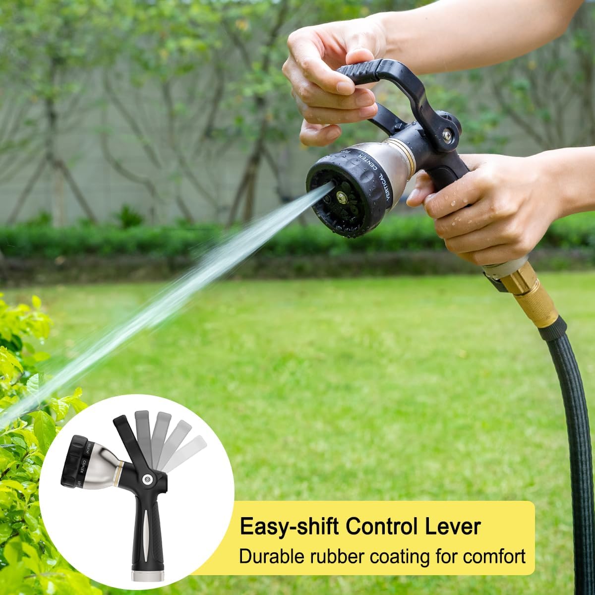 FANHAO 8-Pattern Heavy Duty Fireman Style Hose Nozzle - Black