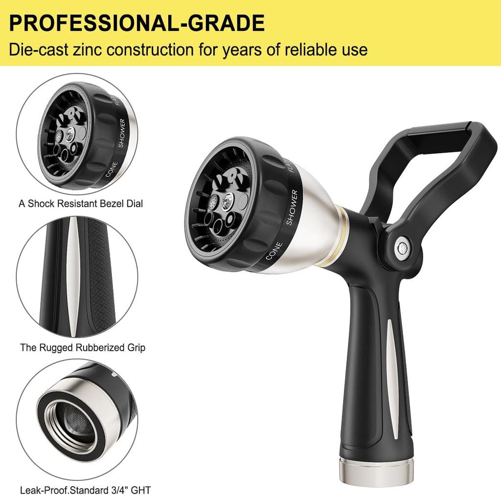 FANHAO 8-Pattern Heavy Duty Fireman Style Hose Nozzle - Black