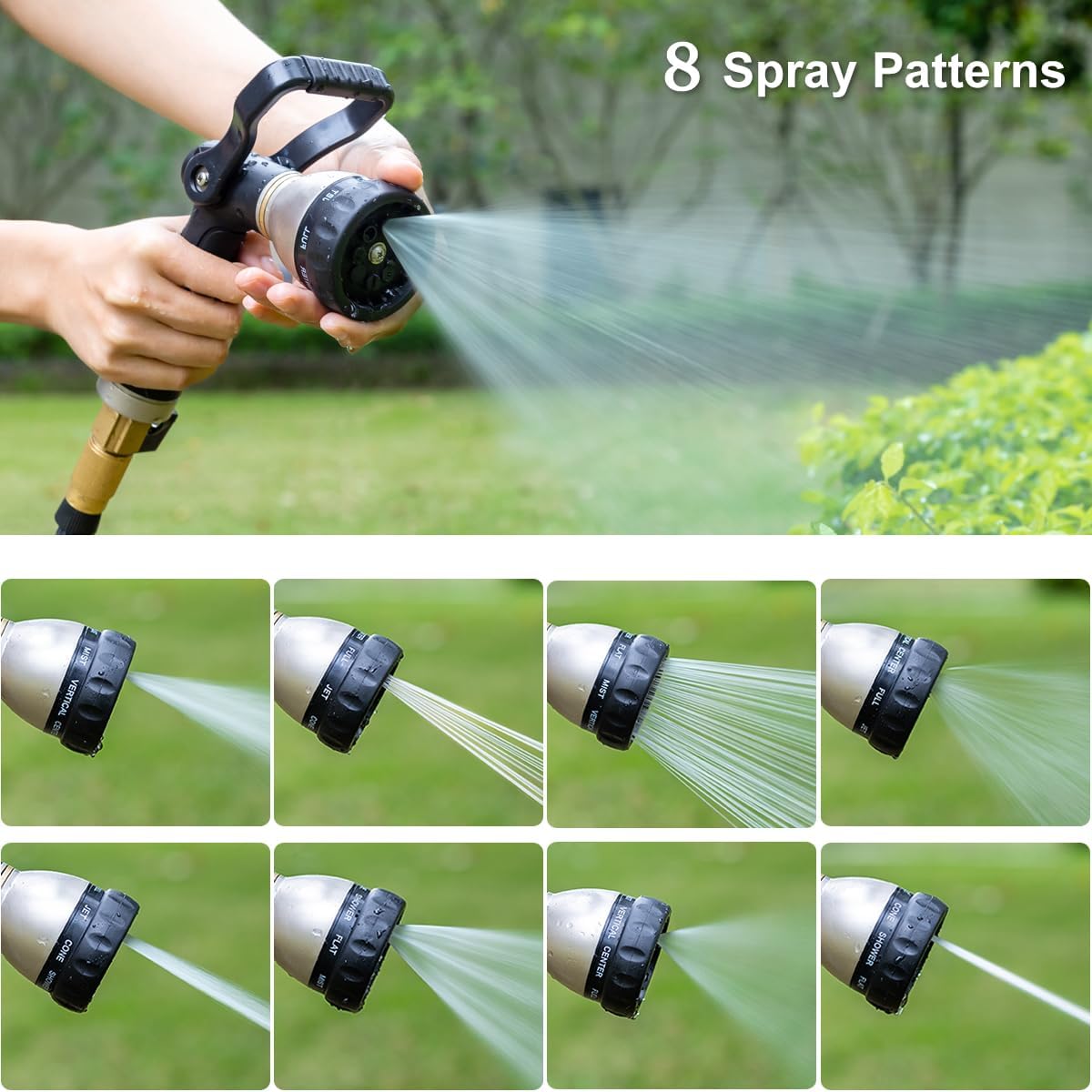 FANHAO 8-Pattern Heavy Duty Fireman Style Hose Nozzle - Black