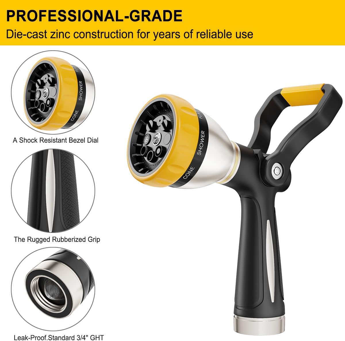 FANHAO Heavy Duty Fireman's Hose Nozzle with 8 Spray Patterns