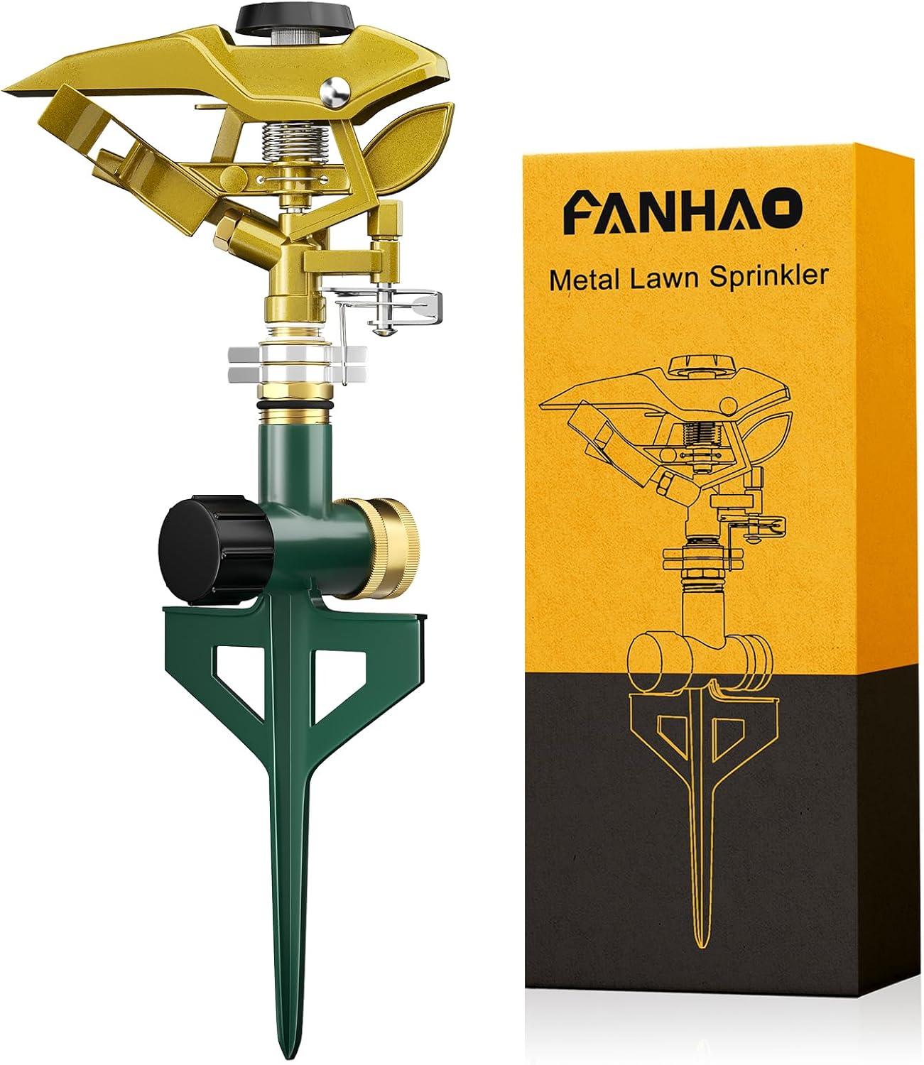 FANHAO Heavy Duty Pulsating Lawn Sprinkler on Spike Base