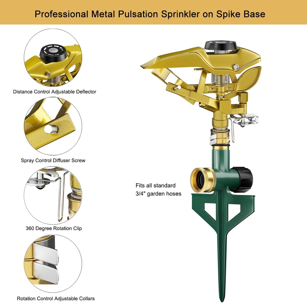 FANHAO Heavy Duty Pulsating Lawn Sprinkler on Spike Base